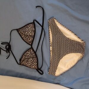 Old Navy Black and White Bikini Top S Reversible, Polk A Dot Bikini Bottom S